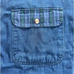 Talbots size M 70s Vintage dark wash denim button down shirt w/ plaid pockets Photo 5
