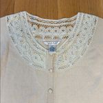 Studio I Vtg Stufio Cardigan Cottagecore Lace Trim Cream Silk Size Petite Large Photo 2