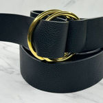 B-low the Belt  Wide Double Ring Belt Large/XL (L/XL) Black Gold Designer ✨ Photo 0