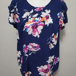 St. Tropez  Blue Floral Tiered Flutter Sleeve Blouse Size Large Photo 0