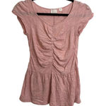 Anthropologie  Top Womens Small Pink Ruched Peplum Cap Sleeve Scoop Neck Maeve Photo 0