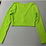 H&M Neon Lime Green Ribbed Long Sleeve Cardigan Crop Top Shirt Blouse Size S π Photo 1