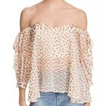 ASTR The Label Jillian Beige Dot Burnout Off Shoulder Blouse Size Medium Photo 0