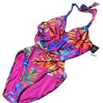 Bar III Paradise Palms Cowl Cutout Magenta Pink Floral One Piece Swimsuit NWT S Photo 2