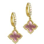 NWT ADORNIA 14K Plated Gold Floral Dangle Hoops Pink Mother of Pearl Photo 0