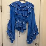 Free People x Fillyboo Lotus Ruffles Buttondown Ribbon Trim Mini Dress Tunic Blue Size XS Photo 8