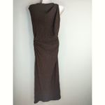 ZARA  Expresso Brown Textured Knot Ruched Side Maxi Dress LARGE Modest Preppy Photo 9