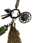 None Vintage Charm Long Gold Tone Necklace Metal Tassels Pendant Charms u Photo 3