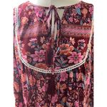 Pretty Garden Boho Cottagecore Blouse Large Pink Floral Tie Neck Peasant Top Photo 2