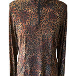 TZU TZU Womens Long Sleeve Cheetah Print Golf Athletic Top Lightweight Large Brown Photo 0