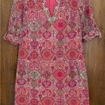 Caroll pink floral geometric 100% cotton shift dress, size 38 or US S France Photo 11