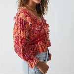 Free People NWT Rudi Ruffle Top Cherry Combo Small Photo 1