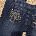 Women’s Zipper Bootcut Jeans Size 9 Rhinestone Embroidered Pockets Stretch Denim Blue Photo 6