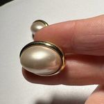 Trifari Signed  Clip On Gold Tone / Pink Faux pearl Earrings Photo 9