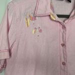 Erika  Size Large Pink‎ Short Sleeve Shirt Butterfly Button Up Linen Blend  VTG Photo 2