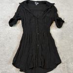 Poetry Clothing Crinkled Button Front Y2K Tunic Top Black Size L Photo 0