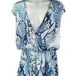 Olivaceous Blue Snakeskin Print Sleeveless Faux Wrap Wide Leg Romper Jumpsuit M Photo 0