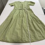 Flax VTG  Angelheart Green 100% Linen Midi Dress Lagenlook Buttons Pockets SMALL Photo 6