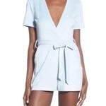 Missguided light pastel blue Plunge Deep V neck Faux Suede Romper Photo 1
