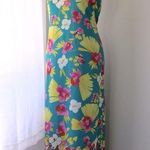 Mlle Gabrielle Vintage Y2K  Dark Aqua Floral Print Sleeveless Tie Back Maxi Dress Photo 0