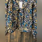 Patrons of Peace  Floral Puff Sleeve Crop Top Navy Blue Yellow Daisy‎ Print Photo 6