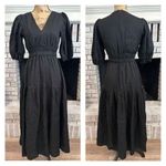 Puff Sleeve Deep V Neck Midi Dress Tiered A Line Small Goth, Voodoo, Cottagegoth Black Photo 1
