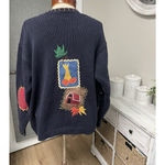 VTG Sharon Young Barn Fall Design Sweater Cardigan Sz Medium Cottagecore Blue Photo 1