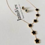 18K Gold Plated Floral Clover Y Lariat Elegant Necklace Set stainless steel Black Photo 2