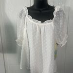 CeCe  Womens Shirt Puff Sleeve Square Neck Ruffle Dot White Top Size Small NWT Photo 2