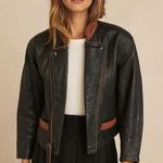 Vintage Butter Soft Black Leather Moto Jacket Brown Trim Quiet Luxury Minimalist Size L Photo 0