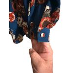 Sweet Wanderer  Floral‎ Cold Shoulder Blouse Top Blue Rust White Womens Size S Photo 5