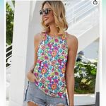 Tank Top Womens Plus XXL Floral Blue Summer Halter Cami Shirt Top Casual B3 Photo 6