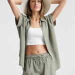 Quince Vintage Wash Tencel Camp Shirt Olive Green Size S Photo 0