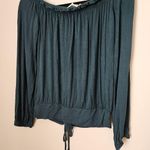 Aeropostale  Blouse Top Off Shoulder Tie Front Long Sleeve Deep Green Casual Photo 6
