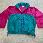 Columbia Vintage Windbreaker Jacket Green Pink Zip Up Hood Women Size XL Photo 0