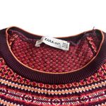 ZARA Knit Red Retro Striped Long Sleeve Crewneck Cropped Pullover Sweater Small Photo 2