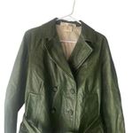 Hh_Hhh Women Size Large Made In Turkey Green Leather Double Breasted Belted Coat Photo 1