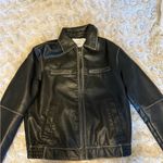 Bershka  Black Leather Jacket with White Stitching Photo 1