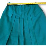Carla Roveda Teal 100% Wool Pleated Midi Skirt Italian Designer Size L Green Photo 5