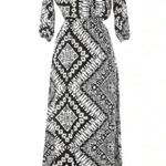 EXPRESS | Black & White Bohemian Southwestern Long Sleeve Maxi Dress Size XS Photo 2