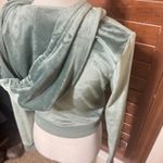 Aerie  Velour Cropped Hoodie Sage Green Womens M Jacket full zip Photo 3