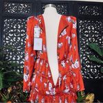 WAYF Floral Puff Sleeve Ruffle Layer Red & Violet Polka Dot Dress Photo 5