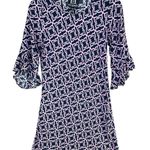 Escapada Shift Dress Womens XS Blue Purple Geometric Ruffle 3/4 Timeless Resort Photo 3