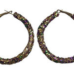 Sparkle Mardi Gras Purple Green Gold Bling Hoop Earrings NWOT Party Sequins Purple Photo 0