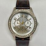 Icing  ladies quartz analog wrist watch 37mm silver tone brown leather running Photo 0