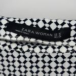 ZARA ‎ Womens Geometric Hi Low Boat Neck Long Sleeve Blouse Black White Medium Photo 4