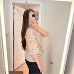 Cape Cod Match Mates Vintage Floral Ruffle Tie Collar Button Up Short Sleeve Top Orange Size M Photo 2