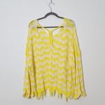 POL Yellow and White Oversized Sweater Size Large Yellow Distressed Sweater Photo 3