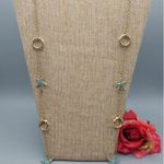 Charming Charlie MINT Condition Beachy Chain Gold Tone Blue Sea Star Stations Photo 2