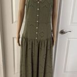 House of Harlow 1960 Cotton Eyelet Faux Button Front Dress in Olive. Size 10 Photo 0